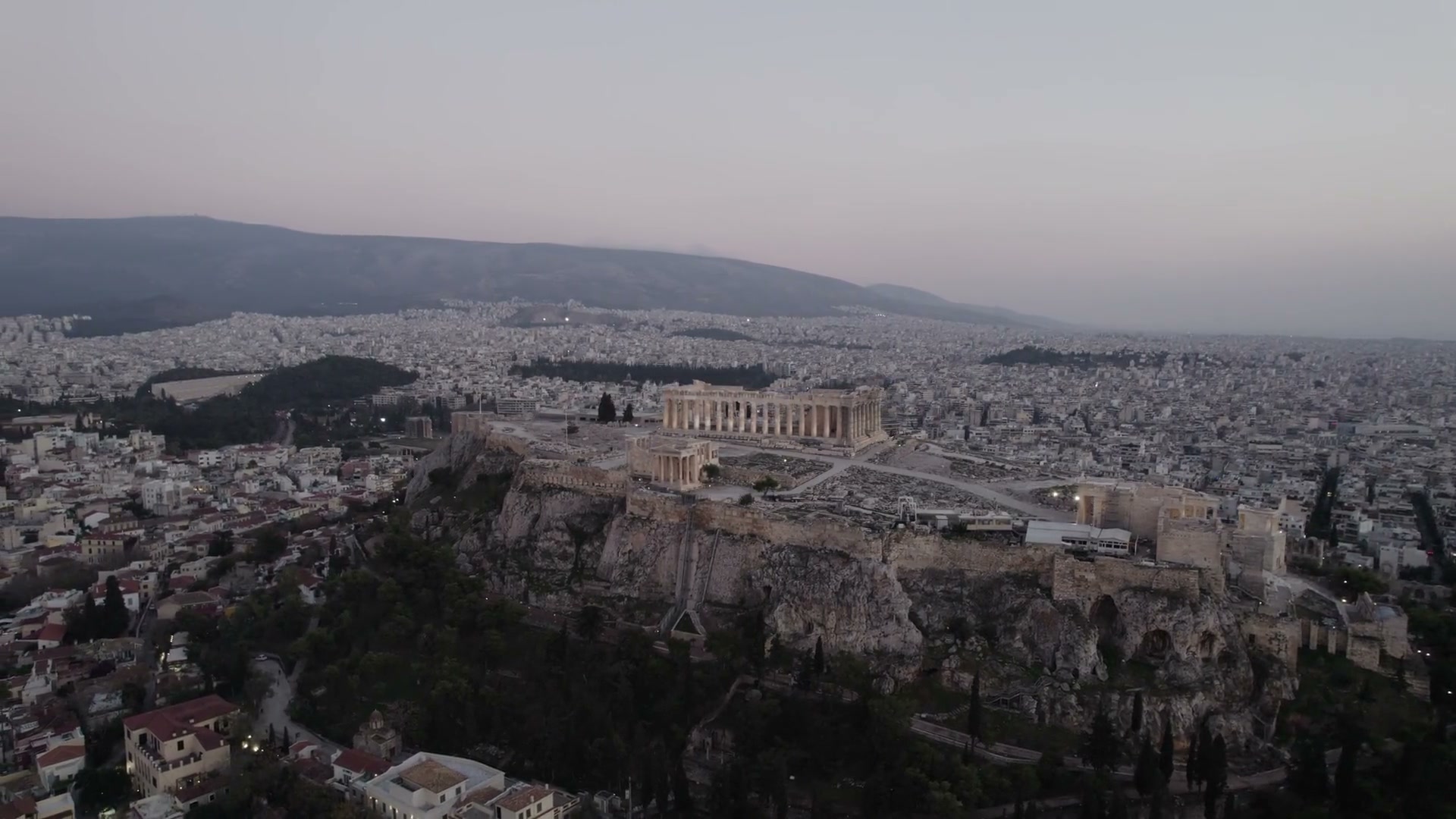 Aerial view of central Athens near the Acropolis